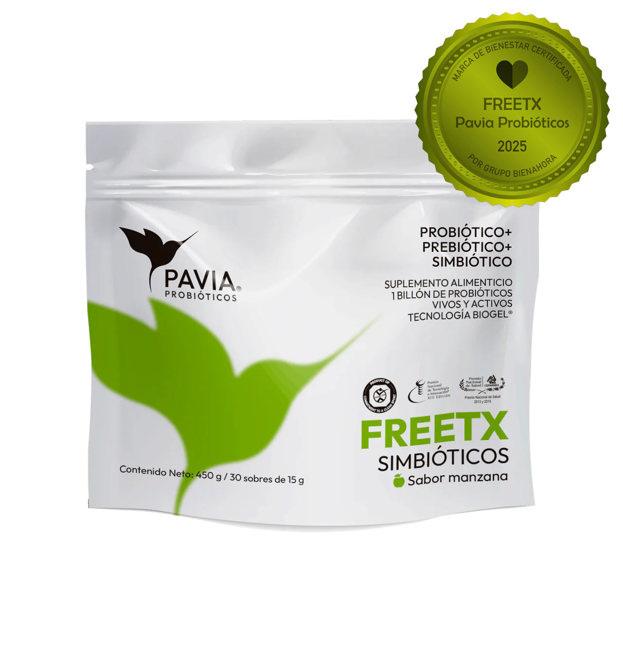 FreeTX | Probióticos vivos con fibra para una mejor digestión | 30 sobres | Sabor manzana
